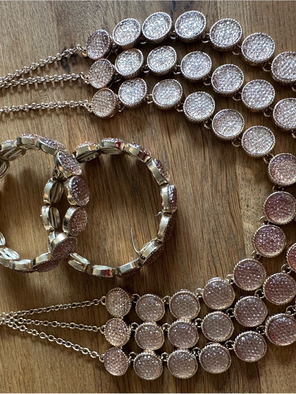 Aldo Rose Gold-Tone Rhinestone Disc Necklace & Hoop Bracelets Set